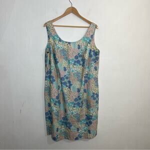 Vintage Newport News Pastel Floral Linen Sheath Dress Size 18W